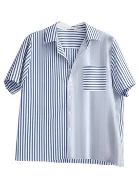 MISSLOOK Blue & White Striped Short Sleeve Button-Down Shirt